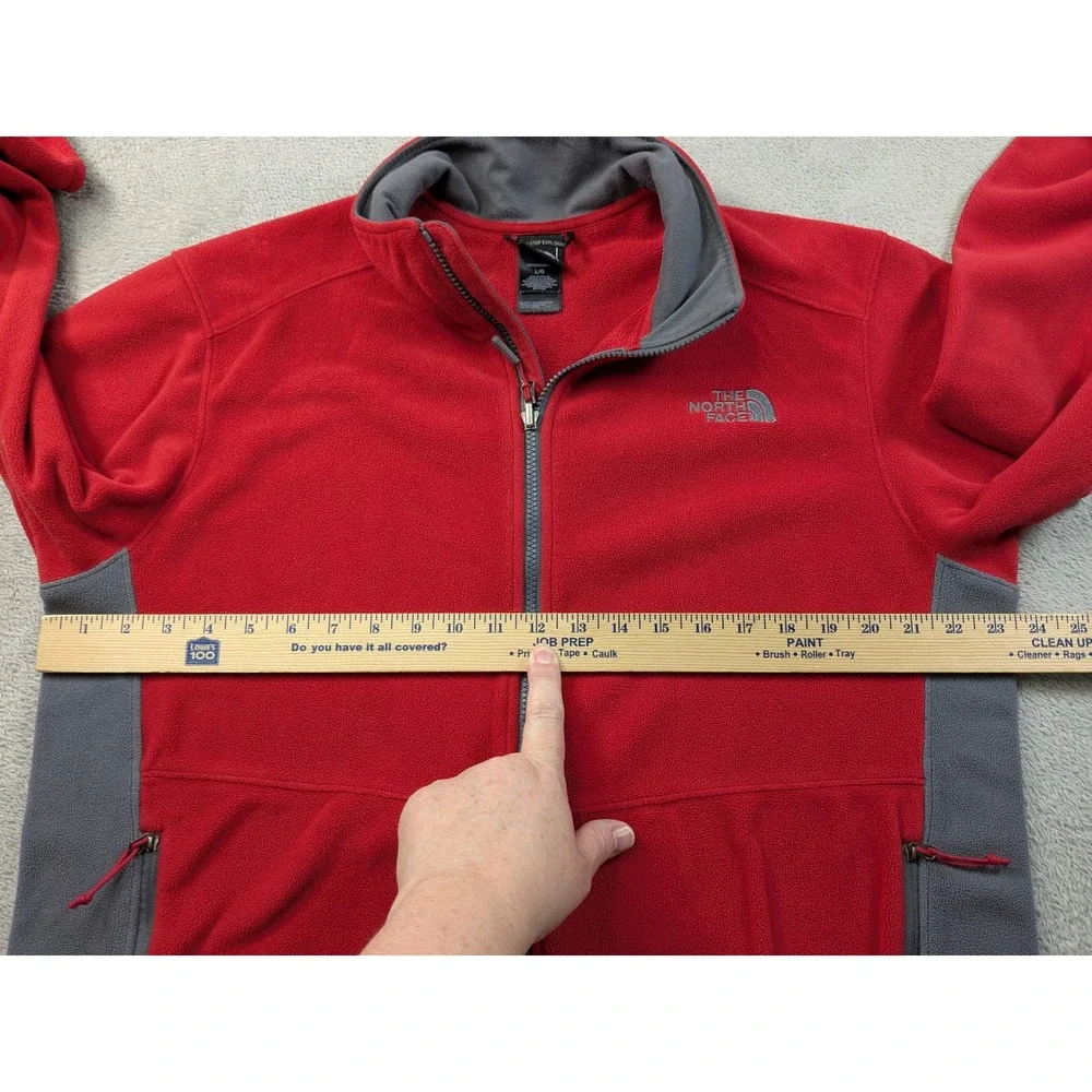 The North Face Mens Full Zip Fleece Jacket Red Gray Large TKA 100 Hiking Coat